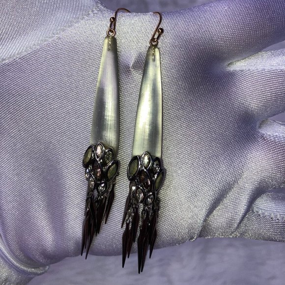 Alexis Bittar 'Alexandria' Gunmetal Fringe & white Lucite® Earrings - Picture 4 of 6